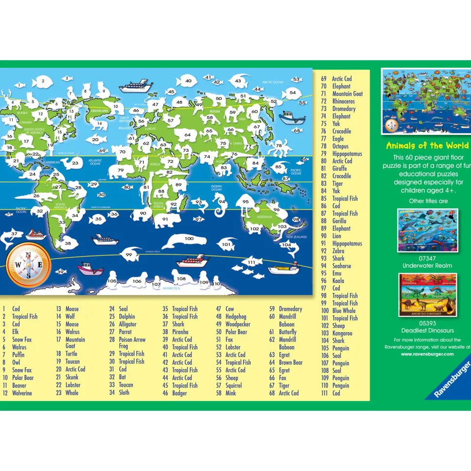 Ravensburger Animals Of The World 60 Piece Giant Floor Puzzle